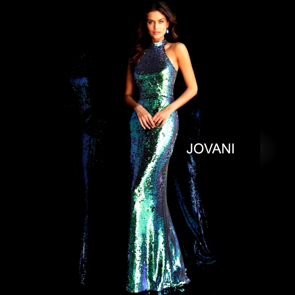 Jovani 63474 High Neck Sequin Prom Gown